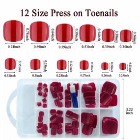 img 3 attached to 120Pcs Red Fake Toenails Glossy Short Square Press On False Acrylic Nail Tips For Women And Girls