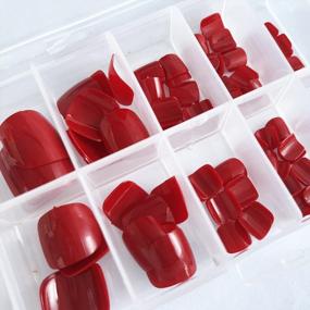 img 1 attached to 120Pcs Red Fake Toenails Glossy Short Square Press On False Acrylic Nail Tips For Women And Girls