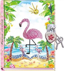 img 4 attached to DUDUBUY Flamingo Secret Diary With Lock 7" Journal Notebook With 300 Sided Lined And Blank Pages With Gem Studded Heart Shaped Padlock And 2 Keys For Girls Kids Ages 5-12