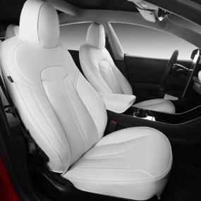 img 4 attached to Nappa Leather Tesla Model 3 Seat Cover - Xipoo Fit Car Seat Protector (White)