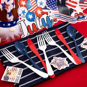 img 2 attached to Get Ready For Independence Day With Supernal'S 180-Piece Red White Blue Plastic Cutlery Set!