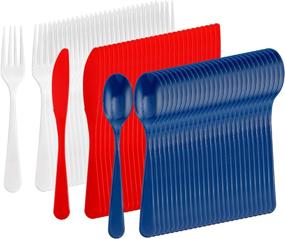 img 4 attached to Get Ready For Independence Day With Supernal'S 180-Piece Red White Blue Plastic Cutlery Set!
