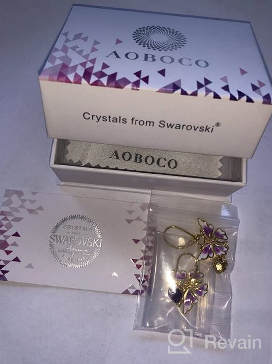 img 1 attached to 🦋 AOBOCO 18K Gold Plated Sterling Silver Butterfly Drop Dangle Earrings with Purple Enameled Leverback and Love Heart Crystals from Austria - Perfect Birthday Gifts for Women and Girls review by Donna Jones