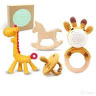 adorable teething toy set: santi & me wooden rattles - 5 pc bunny wood ring teether, pacifier clip holder (deer set) logo