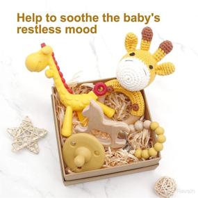 img 1 attached to Adorable Teething Toy Set: Santi & Me Wooden Rattles - 5 Pc Bunny Wood Ring Teether, Pacifier Clip Holder (Deer Set)