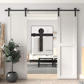 img 4 attached to WINSOON Double Door Sliding Barn Door Hardware Kit With 10Ft Track For Interior And Exterior Doors, Kitchen Cabinets, And Hallways.