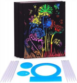 img 3 attached to Playkidiz Scratch Paper Art Box, 50 радужных заметок 8,3 x 5,8 дюйма, Magic Scratch Art, включает 3 мандалы для забавных рисунков и 10 стилусов