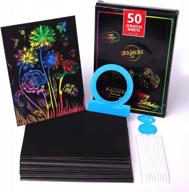 playkidiz scratch paper art box, 50 радужных заметок 8,3 x 5,8 дюйма, magic scratch art, включает 3 мандалы для забавных рисунков и 10 стилусов логотип