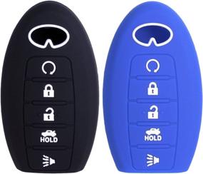 img 4 attached to 🔑 Premium Silicone Key Fob Skin Cover for Infiniti JX35 2014-2016 - Keyless Entry Remote Case Protector Shell - QX60 QX80 Q50 - 2Pcs - Black Blue