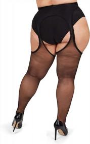 img 1 attached to Curvy Lace Trim Pantyhose With Suspender Design In Plus Size By MeMoi