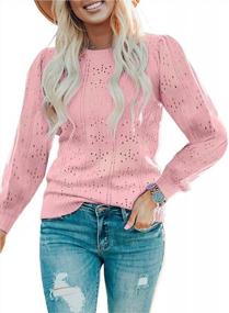 img 4 attached to Womens Puff Long Sleeve Crew Neck Lightweight Dot Hollow Out Knit Fall Pullover Sweater Blouse