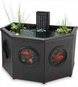 img 4 attached to Pennington Aquagarden, Affinity Half-Moon Free-Standing Pond, Water Feature Pool, Includes Inpond 5 In 1 300 Pond & Water Pump With UV Clarifier, 89 Gallon Decking Pond, Three Fountain Displays, Mocha