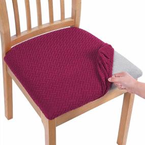 img 4 attached to Stretching Jacquard Dining Chair Seat Covers With Buckle - Set Of 2, Wine Red, Perfect For Smiry Dining Room Chairs