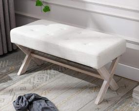 img 4 attached to Cream Fabric Upholstered 36 Inch Entryway Bench With X-Shaped Wood Legs For Living Room, Foyer Or Hallway - Chairus Bedroom Bench Seat