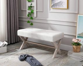 img 3 attached to Кремовая ткань с обивкой 36-дюймовая скамья для прихожей с X-образными деревянными ножками для гостиной, фойе или прихожей - Chairus Bedroom Bench Seat
