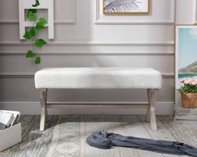 img 2 attached to Кремовая ткань с обивкой 36-дюймовая скамья для прихожей с X-образными деревянными ножками для гостиной, фойе или прихожей - Chairus Bedroom Bench Seat