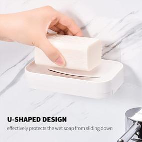 img 2 attached to YOHOM 2PCS Adhesive Soap Dish With Drain Tray White Shower Bar Soap Holder Wall Mounted Bathroom Hanging Soap Tray Holder For Tub Plastic