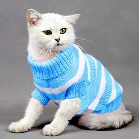 img 4 attached to Очень тянущийся и мягкий полосатый свитер в стиле котика для кошек и маленьких собак - вязаная одежда Evursua для самцов и самок (S, синий) - сохраняющая их теплыми и модными