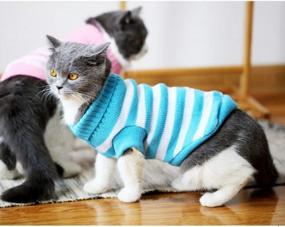 img 2 attached to Очень тянущийся и мягкий полосатый свитер в стиле котика для кошек и маленьких собак - вязаная одежда Evursua для самцов и самок (S, синий) - сохраняющая их теплыми и модными