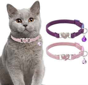 img 4 attached to ❤️ BINGPET Pack of 2 Heart Bling Cat Collar Safety with Bell - Soft Velvet Adjustable Breakaway Collar for Kittens