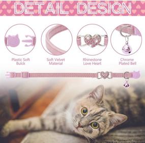 img 2 attached to ❤️ BINGPET Pack of 2 Heart Bling Cat Collar Safety with Bell - Soft Velvet Adjustable Breakaway Collar for Kittens