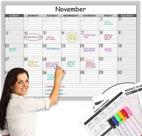 img 4 attached to Large Dry Erase Calendar For Wall - Undated Monthly Calendar Laminated, 27.8"X 40", Blank Reusable Planner For Home, Office, Classroom, With 6 Markers, 8 Stickers, Yearly Overview ＆ Weekly Planner