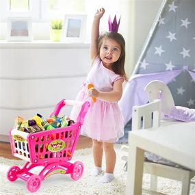 img 2 attached to Pink DeAO Kids Shopping Cart Toy With Over 70Pcs Play Food - Fun And Educational Role Play Set