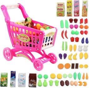 img 4 attached to Pink DeAO Kids Shopping Cart Toy With Over 70Pcs Play Food - Fun And Educational Role Play Set