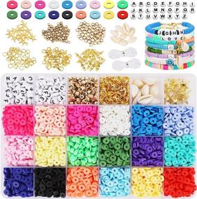 img 4 attached to PHOGARY Clay Beads 4800 Pcs Polymer Clay Beads, 6Mm Flat Round Heishi Beads Bracelet Beads Colorful Beads Kit With Letter Beads For DIY Jewellery Earring Necklace Bracelet Craft Making