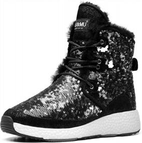 img 4 attached to Stay Warm In Style With AU&MU Sheepskin Taurus Winter Snow Boots - Brass Eyelets & Suede Upper!