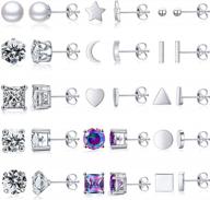 hypoallergenic white gold plated stud earrings set for women - stunning crystal star moon bar ball design - perfect for girls' jewelry collection logo