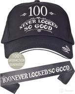 🎉 100th birthday party supplies & decorations for men - hat, sash, and baseball cap set, '100 never looked so good' theme - ideal 100th birthday gifts and accessories logo