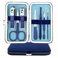 7-in-1 stainless steel men's nail clipper set - bompow manicure gift kit with blue non-slip grip for elite nail grooming logo