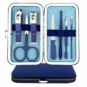 img 4 attached to 7-In-1 Stainless Steel Men'S Nail Clipper Set - BOMPOW Manicure Gift Kit With Blue Non-Slip Grip For Elite Nail Grooming