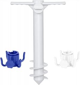 img 4 attached to Sturdy Beach Umbrella Sand Anchor With Hanging Hooks - Fits All Sizes, Resists High Winds With 3-Tier Screw - White