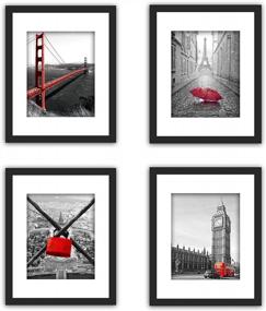 img 4 attached to SmartWallStation 4Pcs 1Pcs 11X14 Tempered Glass Wood Frame Black White, With 3X Mat Fit 8X10 5X7, 2 Holes 4X6 Inch Family Kid Photo, Wall Horizontal Office Sea Beach Flower (9 Set Pictures) (9)