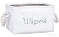 nursery wipe holder & organizer bin – decorative basket for baby boy or girl, white canvas fabric with gray embroidering, ideal for storage logo