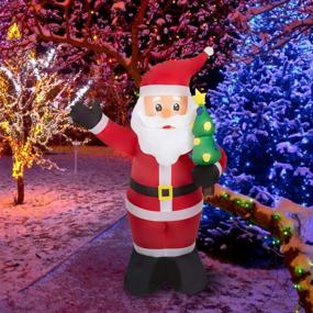 img 4 attached to 8-футовый рождественский надувной Санта с деревом, светодиодные фонари, декор для дома, для дома, для улицы, для украшения газона