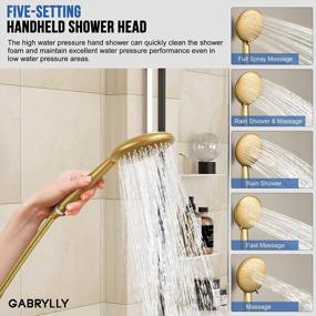 img 1 attached to Gabrylly Brushed Gold Wall Mounted Slide Bar Shower System With High Pressure 10" Rain Shower Head, 5-Setting Handheld Shower Set, And Valve Trim Diverter.