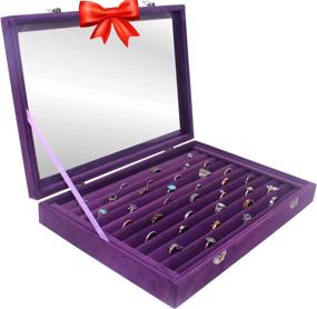 img 4 attached to Ring Organizer Display Case ~ 11 Rows Multiple Ring Holder ~ Jewelry Tray Organizer With Studs ~ Ring & Earring Holder Storage Box For Shows With Transparent Lid (Purple)