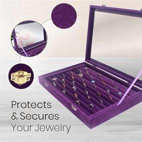 img 2 attached to Ring Organizer Display Case ~ 11 Rows Multiple Ring Holder ~ Jewelry Tray Organizer With Studs ~ Ring & Earring Holder Storage Box For Shows With Transparent Lid (Purple)