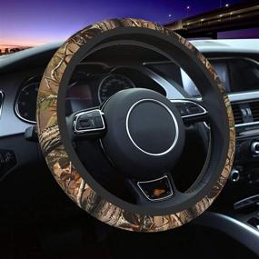 img 4 attached to Forest Camo Hunting Universal 15 Inch Steering Wheel Covers Non Slip Neoprene Car Wrap Cover For Adults