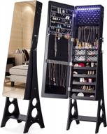 yokukina led jewelry cabinet armoire, large storage lockable organizer with frameless free standing dressing mirror (black) logo