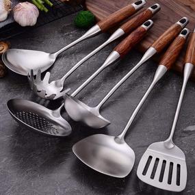 img 2 attached to 7Pc 304 Stainless Steel Kitchen Utensil Set W/ Heat Resistant Wooden Handles & Holder