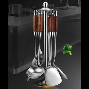 img 3 attached to 7Pc 304 Stainless Steel Kitchen Utensil Set W/ Heat Resistant Wooden Handles & Holder