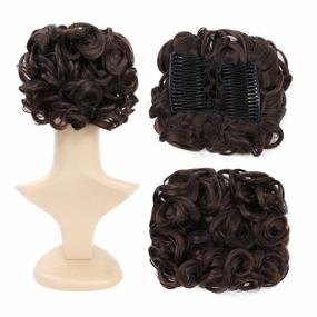 img 4 attached to Transform Your Look With SWACC'S Dark Brown Curly Hair Bun Extension - Easy Stretch Combs Clip-In Ponytail Hairpiece