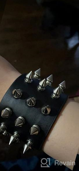 img 1 attached to HZMAN Wide Strap Leather Bracelet - Unisex Black Metal Spike Studded Punk Rock Biker Jewelry (5cm Wide - Spike Black) review by Jon Hill