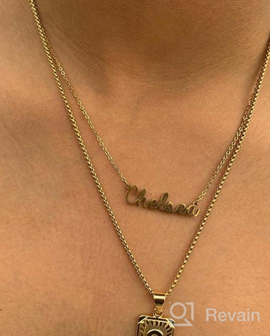 img 1 attached to 18K Gold Plated Personalized Name Necklace - Ideal Bridesmaid or New Mom Gift for Women by Awegift Jewelry review by Zach Clements