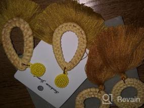 img 5 attached to 2Pairs Wicker Tassel Earrings Handmade Rattan Fan Shape Bohemian Dangle Drop Thread Straw Lightweight Weave Set For Women Girls