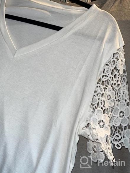 img 1 attached to Chic And Comfy: Minclouse Women'S Lace Crochet T-Shirt With Short Sleeves, V-Neck, And Slit Sides review by Matt Sirmons